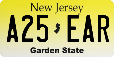 NJ license plate A25EAR