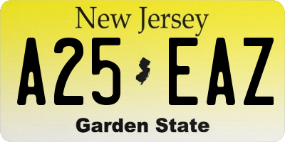 NJ license plate A25EAZ