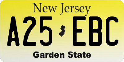 NJ license plate A25EBC
