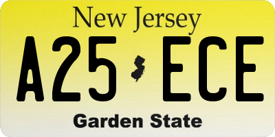 NJ license plate A25ECE