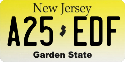 NJ license plate A25EDF