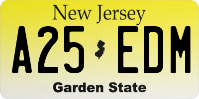 NJ license plate A25EDM