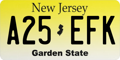 NJ license plate A25EFK