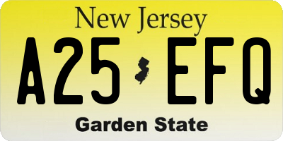 NJ license plate A25EFQ