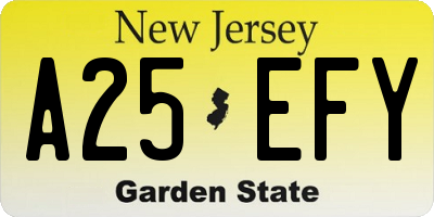 NJ license plate A25EFY
