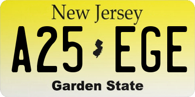 NJ license plate A25EGE