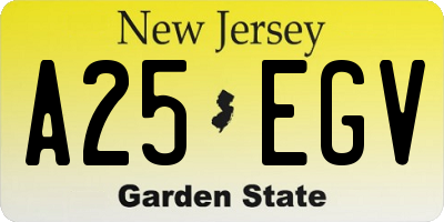 NJ license plate A25EGV