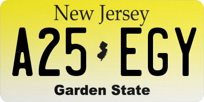 NJ license plate A25EGY