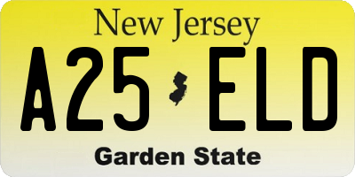 NJ license plate A25ELD