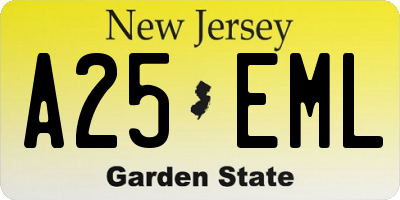 NJ license plate A25EML