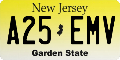 NJ license plate A25EMV