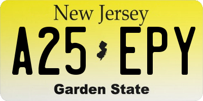 NJ license plate A25EPY