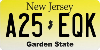 NJ license plate A25EQK