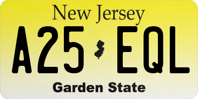 NJ license plate A25EQL
