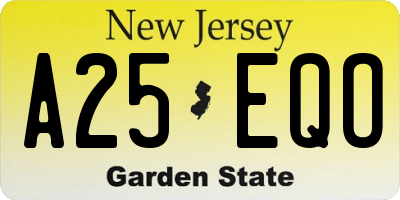 NJ license plate A25EQO