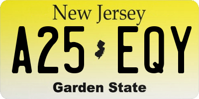 NJ license plate A25EQY