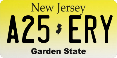NJ license plate A25ERY
