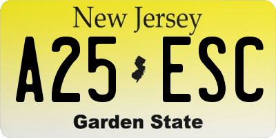 NJ license plate A25ESC