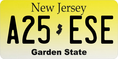 NJ license plate A25ESE
