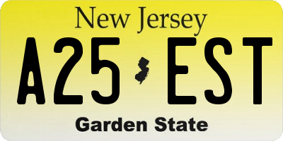 NJ license plate A25EST