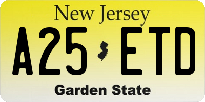 NJ license plate A25ETD