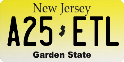 NJ license plate A25ETL