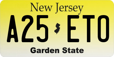 NJ license plate A25ETO