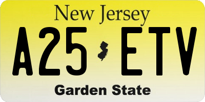 NJ license plate A25ETV