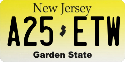 NJ license plate A25ETW