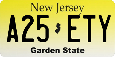 NJ license plate A25ETY