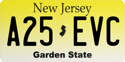 NJ license plate A25EVC