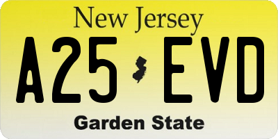 NJ license plate A25EVD