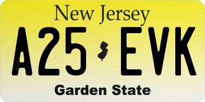NJ license plate A25EVK