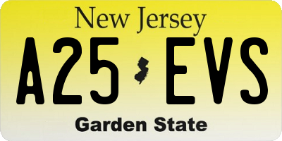 NJ license plate A25EVS