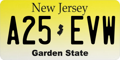 NJ license plate A25EVW