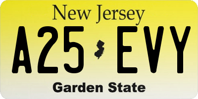 NJ license plate A25EVY
