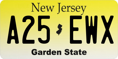 NJ license plate A25EWX