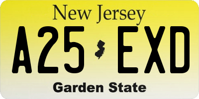 NJ license plate A25EXD