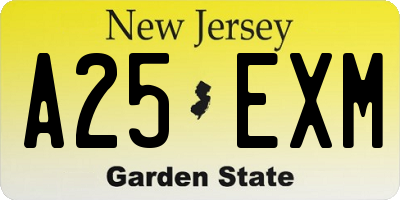 NJ license plate A25EXM