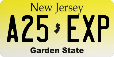 NJ license plate A25EXP