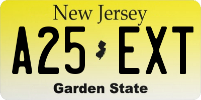 NJ license plate A25EXT