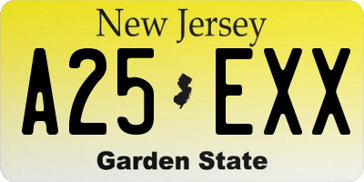 NJ license plate A25EXX