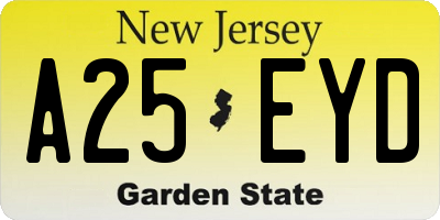 NJ license plate A25EYD
