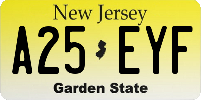 NJ license plate A25EYF