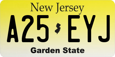 NJ license plate A25EYJ