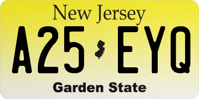 NJ license plate A25EYQ
