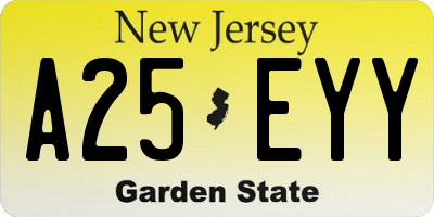 NJ license plate A25EYY