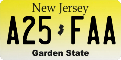 NJ license plate A25FAA