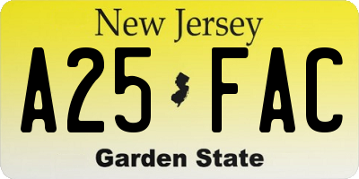 NJ license plate A25FAC