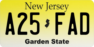 NJ license plate A25FAD
